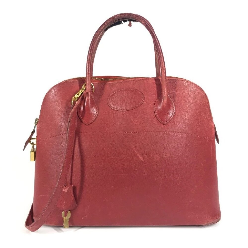 HERMES Crossbody Bolide35 2WAY Bag Shoulder Bag Hand Bag Courchevel Red